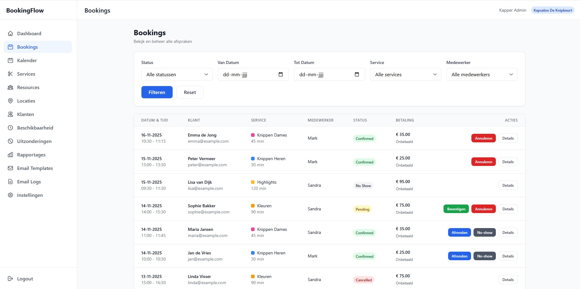 BookingFlow Dashboard Preview